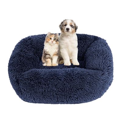 Lukery Round Plush Donut Dog Bed & Cat Bed, Jewel Blue, 55 x 45 cm