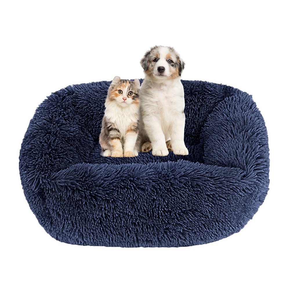 Lukery Round Plush Donut Dog Bed & Cat Bed, Jewel Blue, 55 x 45 cm