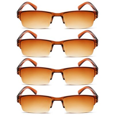 Lanomi Rectangular Tinted Reading Glasses, UV Protection, Half-Frame, Brown, +1.5, 4-Pack