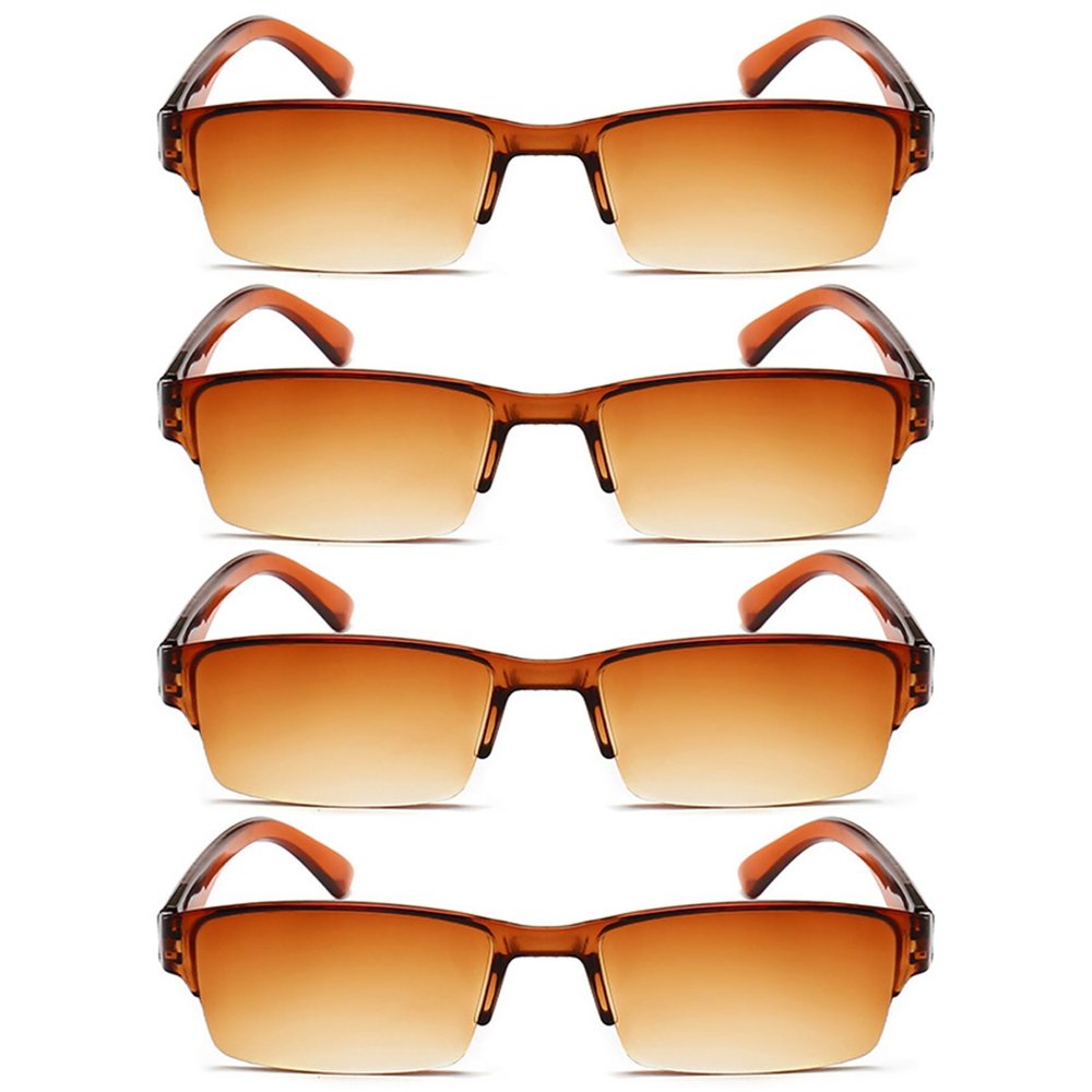 Lanomi Rectangular Tinted Reading Glasses, UV Protection, Half-Frame, Brown, +1.5, 4-Pack