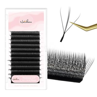 NATUHANA Sandwich Clover W-Shape Dual-Core 3D Pre-Made Lash Extensions, 0.07 mm LU Curl, 8–14 mm Mixed Tray