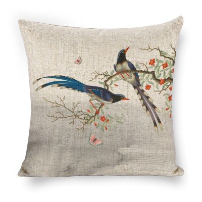 Icotoibabie Linen Pillow Cover, Red Magpie, 45.7 x 45.7 cm