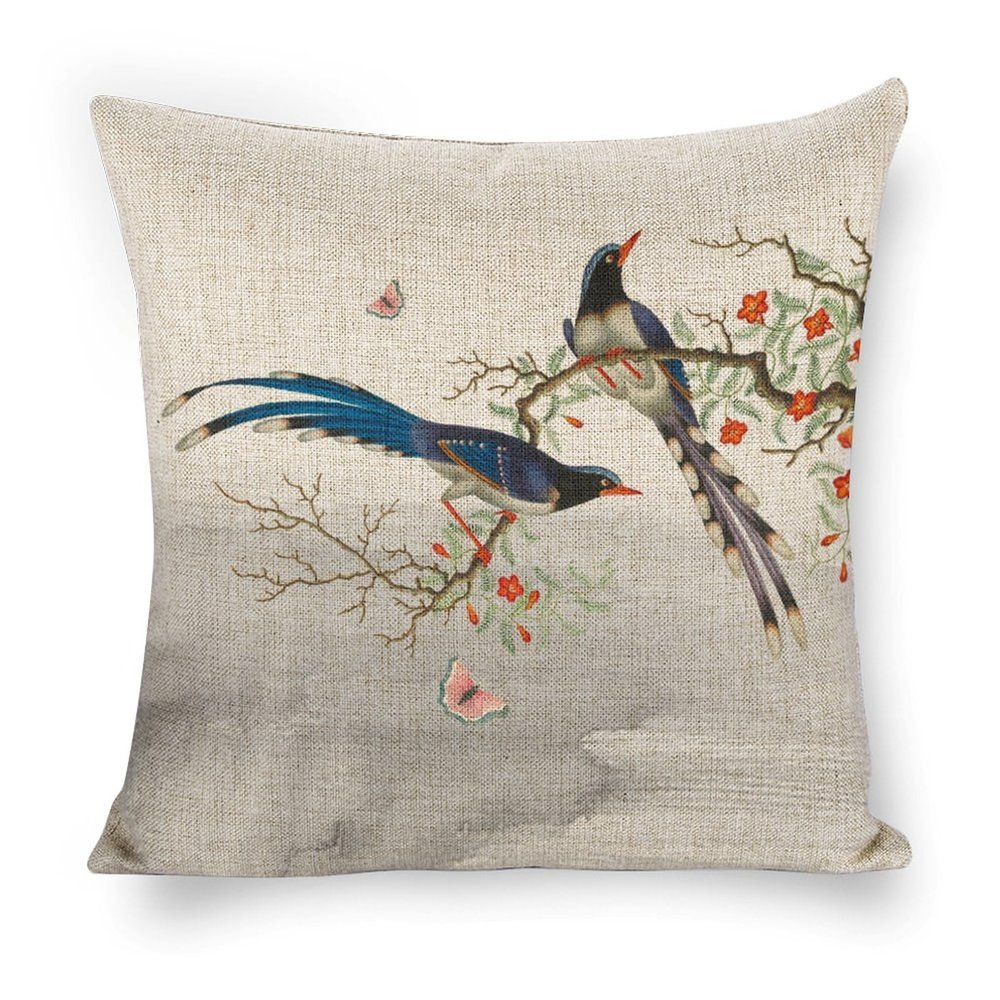 Icotoibabie Linen Pillow Cover, Red Magpie, 45.7 x 45.7 cm