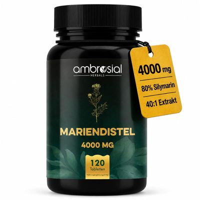 Ambrosial Milk Thistle 4,000 mg - 120 Vegan Tablets - 80% Silymarin - 40:1 Extract - 2-Month Supply - Alternative to Milk Thistle Capsules - Gluten-Free & Lactose-Free