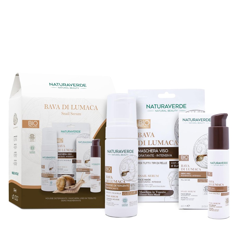 NATURAVERDE BIO Snail Slime Gift Set: Cleansing Mousse 150 ml + Face Serum 60 ml + Intensive Moisturizing Mask