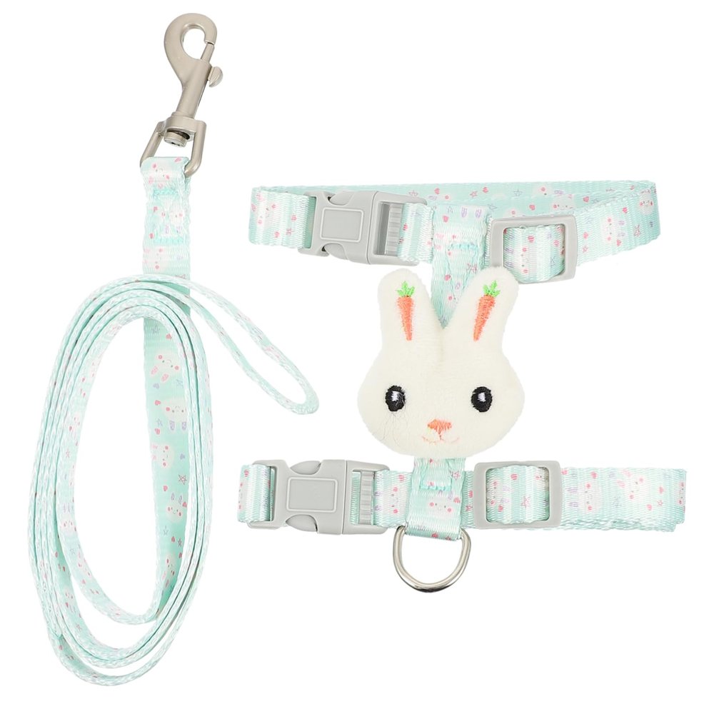 Cat Leash with Nylon Chest Harness, Green Rabbit Design