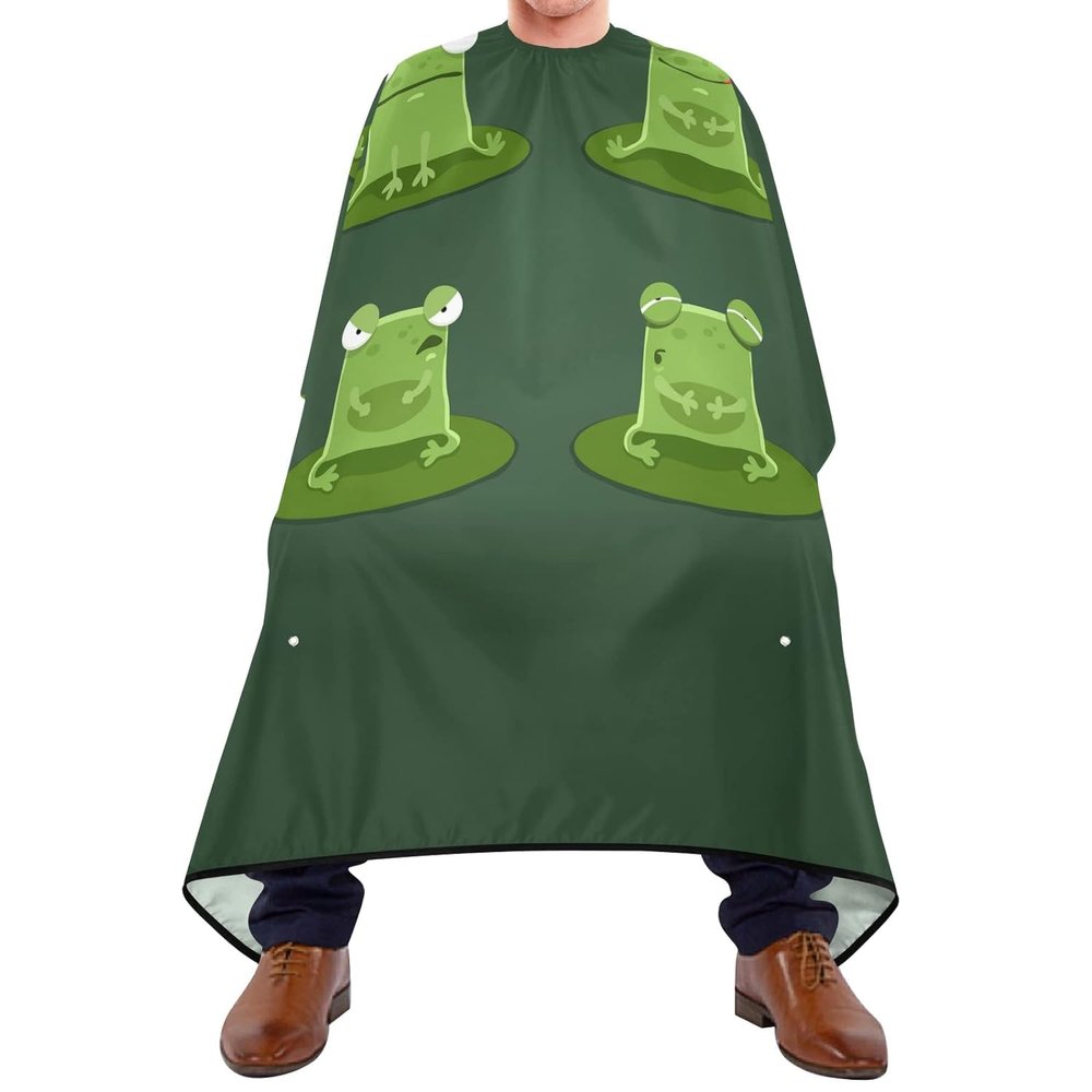 Haircut Cape with Funny Green Frogs on Green Background, Adjustable Salon Cape
