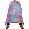 Adjustable Pink Flamingo and Palm Leaf Haircut Cape on Blue view 1
