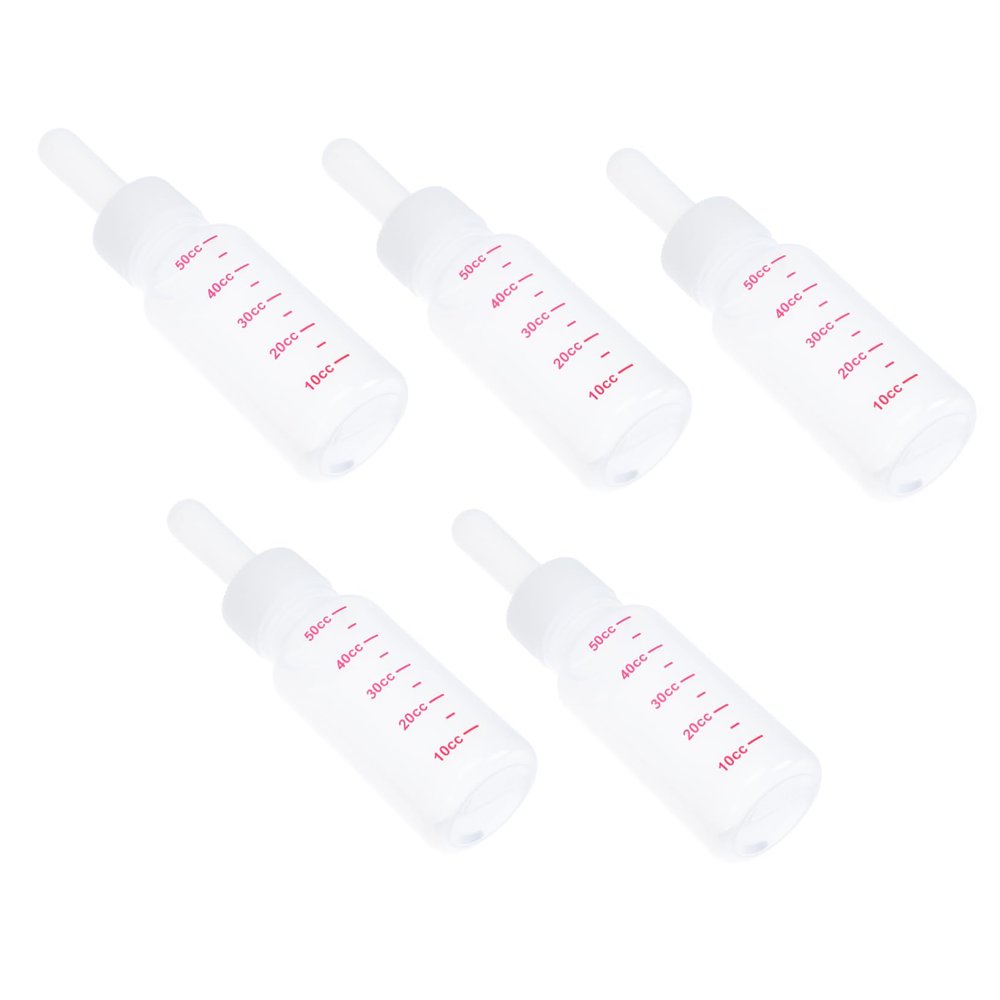 5-Pack Pet Feeding Bottles with Nipples, 50 mL, Silicone and PP
