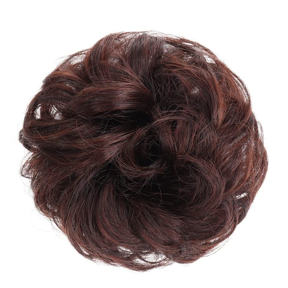 Messy Bun Hairpiece Extension, Curly Wavy Synthetic Chignon with Elastic Band, Color 2M33