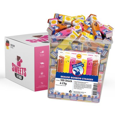 Ahoj-Brause Fizzy Candy Sticks Bucket, 100 Count, 2.3 kg | Packed with stylish SWEETSN FOOD packing tape