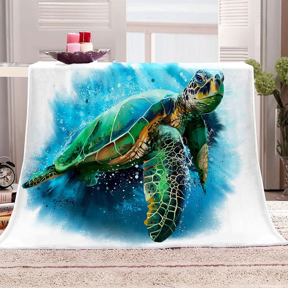 3D Watercolor Turtle Sherpa Throw Blanket, 130 x 150 cm