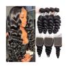 Brazilian Human Hair Extensions, 10–40 in Loose Wave Bundles with Lace Closure view 1