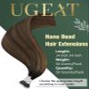 Ugeat Remy Human Hair Nano Ring Extensions, Dark Brown to Medium Brown Ombre, Straight, 40 cm, 50 g, 50 Strands, 2/6/2 view 2
