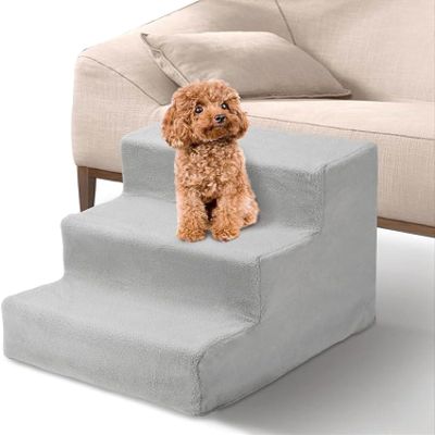 Dog Stairs with Removable, Washable Zippered Cover and High-Density Faux Fur for Beds and Sofas
