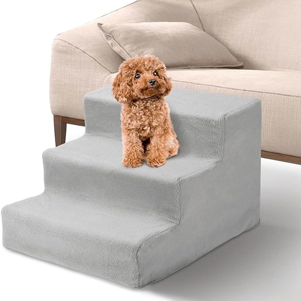 Dog Stairs with Removable, Washable Zippered Cover and High-Density Faux Fur for Beds and Sofas