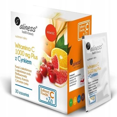 Aliness Vitamin C 1000 mg with Zinc - L-Ascorbic Acid, Zinc Citrate, 30 Sachets