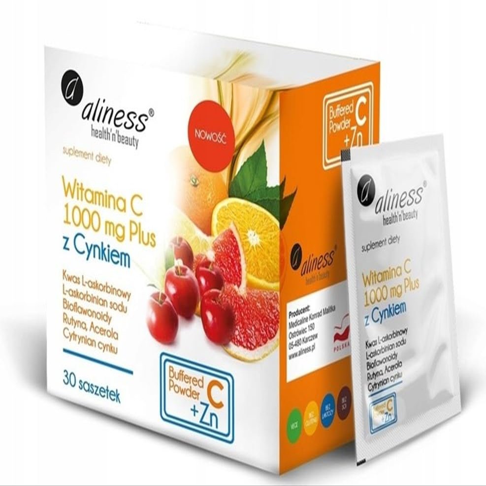 Aliness Vitamin C 1000 mg with Zinc - L-Ascorbic Acid, Zinc Citrate, 30 Sachets