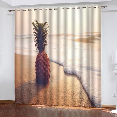 Blackout Curtains with Beach Pineapple 3D Pattern, 2-Piece Set