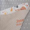 BotoBaby Two-Layer Baby Blanket, Embroidered Name and Date, Minky Cotton, Beige Safari, 75 x 100 cm view 1