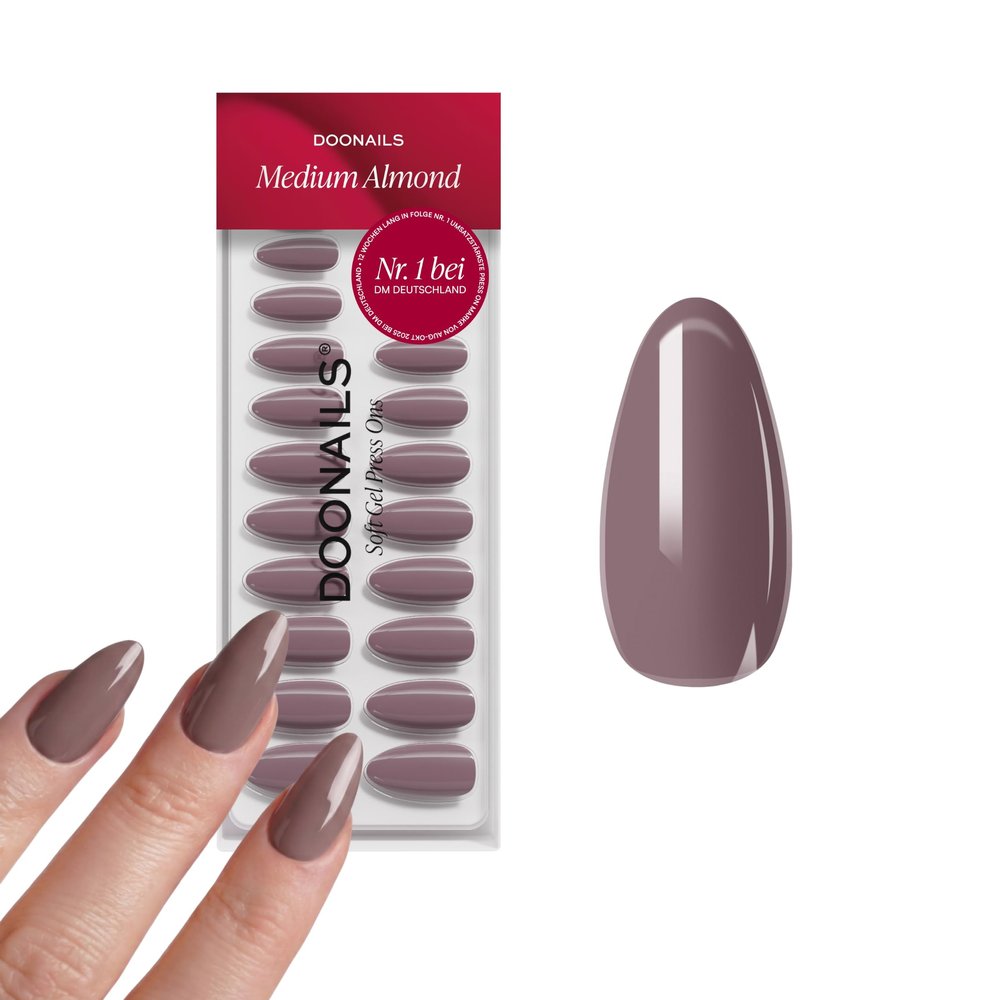 DOONAILS Press-On Nails – Silent Night Mauve, Almond, Medium, 30-Piece Set