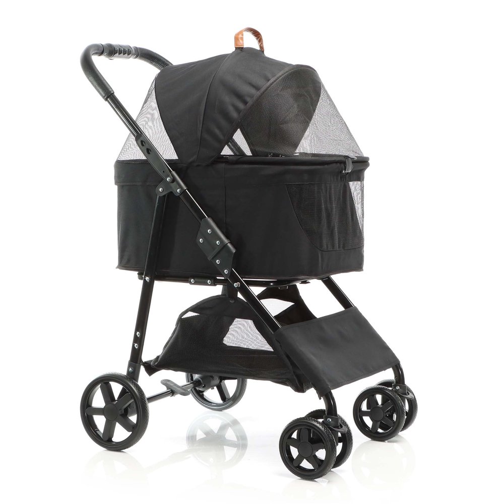 Fudajo 2-in-1 Foldable Dog Stroller in Black with Removable Carrier for Small to Medium Dogs and Cats
