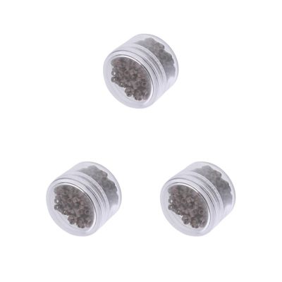 3 Sets of 500 3 mm Silicone-Lined Micro Nano Rings for I-Tip Hair Extensions, Brown