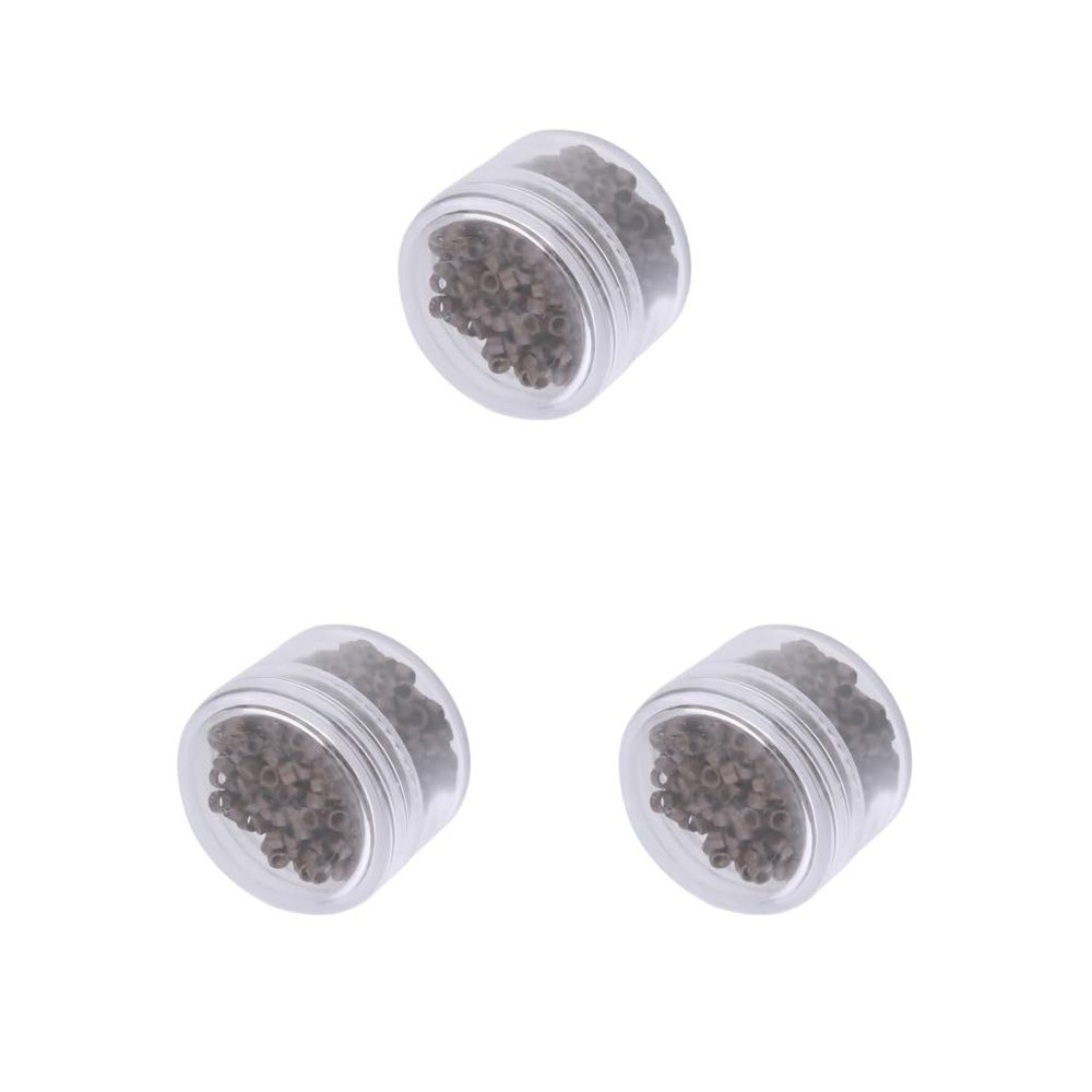 3 Sets of 500 3 mm Silicone-Lined Micro Nano Rings for I-Tip Hair Extensions, Brown