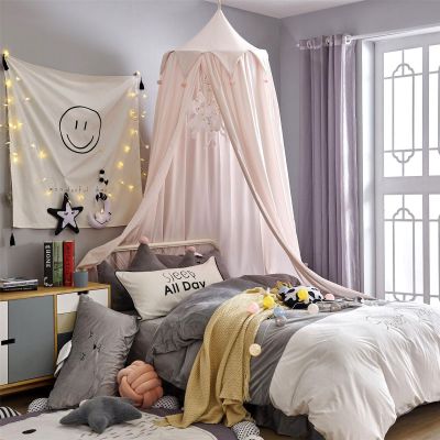 DOTBUY-SHOP Baby Round Canopy Mosquito Net with Pom-Pom, Beige
