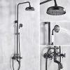 ORB Black Bathroom Shower Faucet Set, Wall-Mounted, 20.3 cm, Round Rain Shower, 3 Functions, Mixer Faucet with Swivel Tub Spout view 1