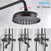ORB Black Bathroom Shower Faucet Set, Wall-Mounted, 20.3 cm, Round Rain Shower, 3 Functions, Mixer Faucet with Swivel Tub Spout view 2