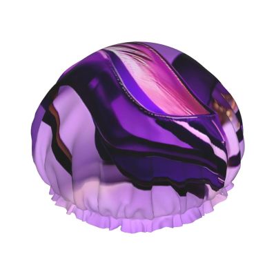 Elegant Purple High-Heel and Lipstick Print Reusable Shower Cap