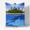 Cozy Blanket 130 x 150 cm, Ocean Dolphins and Islands, 3D-Printed Flannel, Reversible view 3