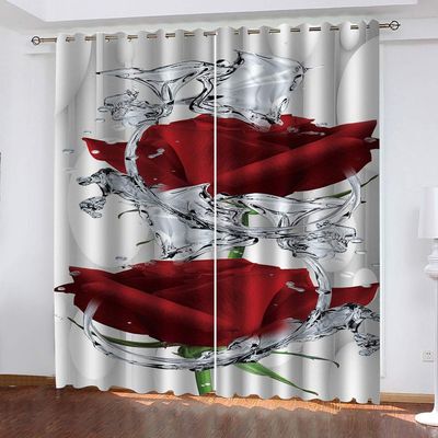 MAYNUO 3D Red Rose Blackout Curtains for Kids' Room, 140 x 160 cm