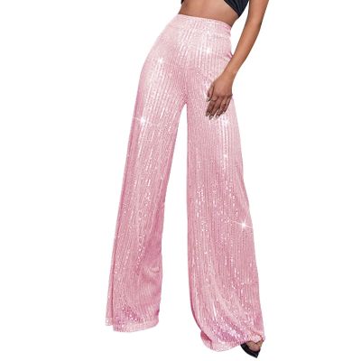 Duohropke Women's High-Waisted Sequin Flare Pants