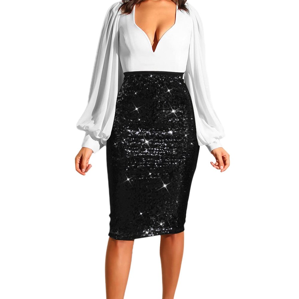 Women's Sequin Long Skirt, Low Waist, Party, Y2K Streetwear
