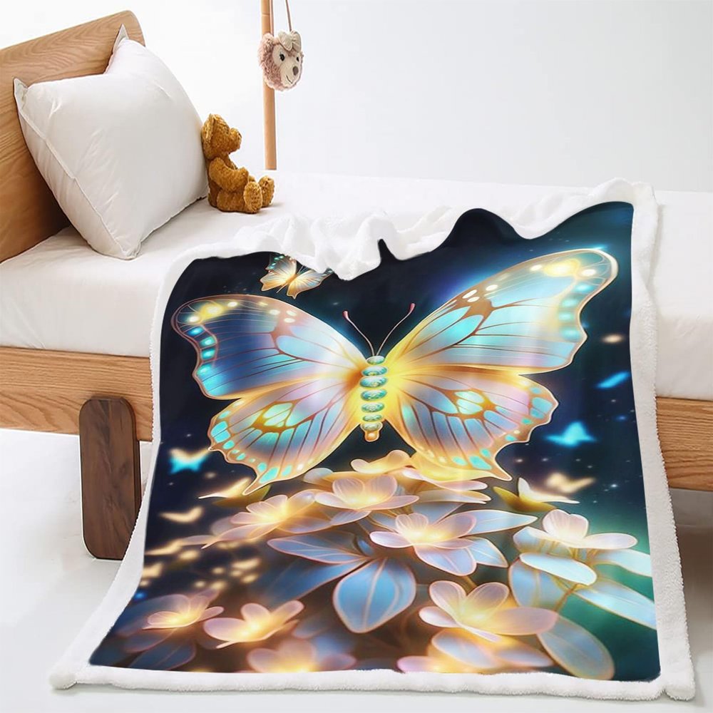 WEQEER Butterfly Fleece Blanket, Colorful Plush Cartoon Throw for Girls, Adults and Children, Warm Sofa Blanket (9, 150 x 200 cm)