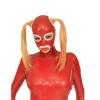 ZOUTYI Sexy Red Latex Hood Mask with Double Long Braids, Open Eyes and Mouth, Rear Zipper, Size M view 1