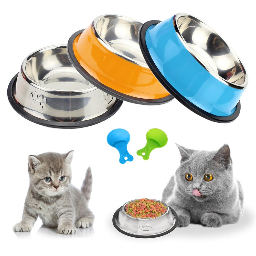 3-Pack Stainless Steel Cat Bowls with Non-Slip Base