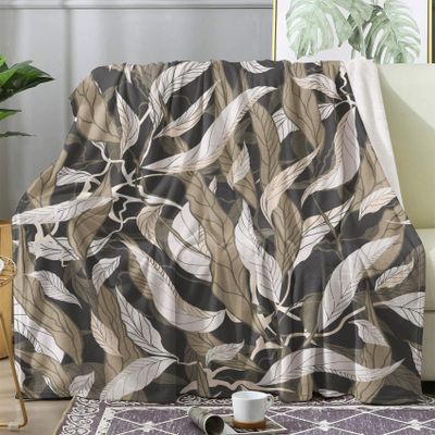 Leaf Plush Flannel Fleece Blanket, 59 x 79 in, Large Warm Soft Throw
