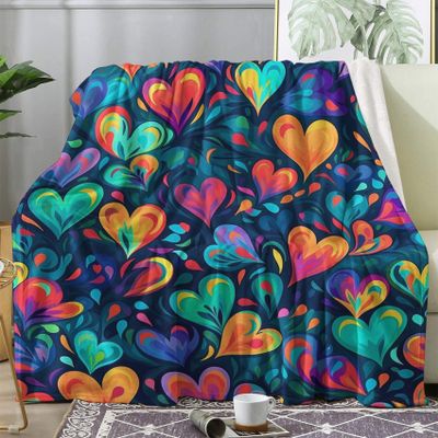 Girls' Hearts Plush Fleece Blanket, 51 x 63 in, Colorful