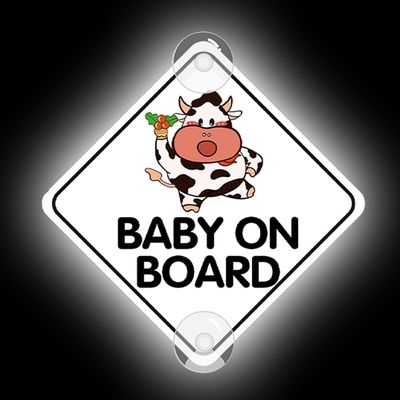 Leniutor Baby on Board Car Window Sign, High-Visibility Reflective, Double-Sided, Cow