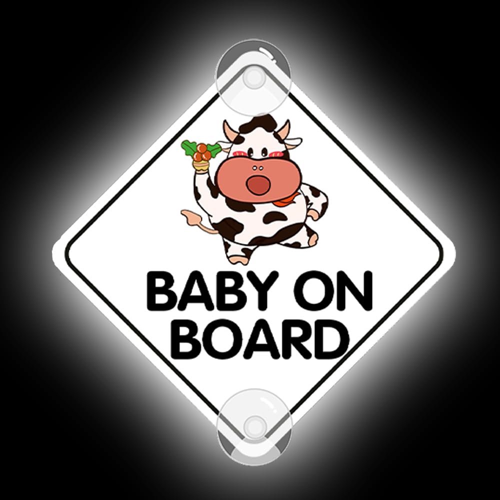 Leniutor Baby on Board Car Window Sign, High-Visibility Reflective, Double-Sided, Cow