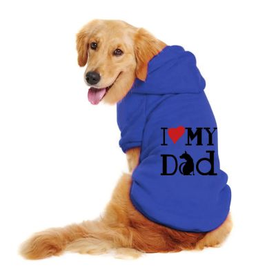 Warm Soft Dog Hoodie with "I LOVE MY DAD" Print, Blue, XS