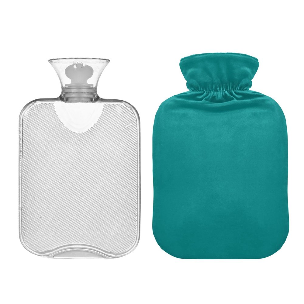 2 L Hot Water Bottle with Cover, Blue-Green