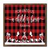 Wooden Sign with “For Unto Us A Child Is Born” Nativity Scene view 2