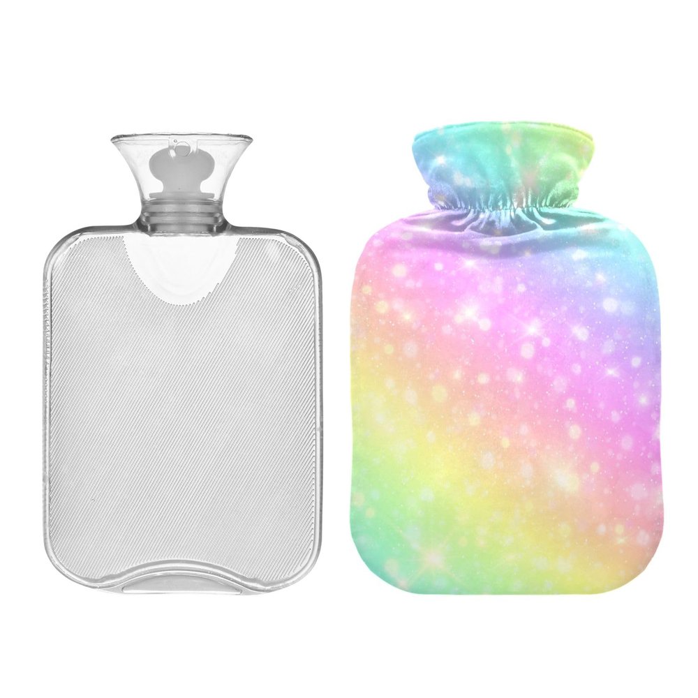 Soft Cover Hot Water Bottle with Glitter, Rainbow Colors, 1 Liter