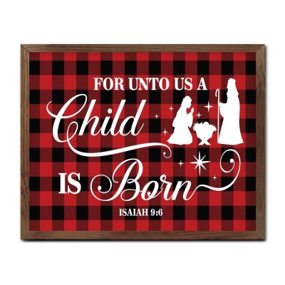 Wooden Wall Sign “For Unto Us A Child Is Born,” Nativity Cross Scene, 16 x 20 in