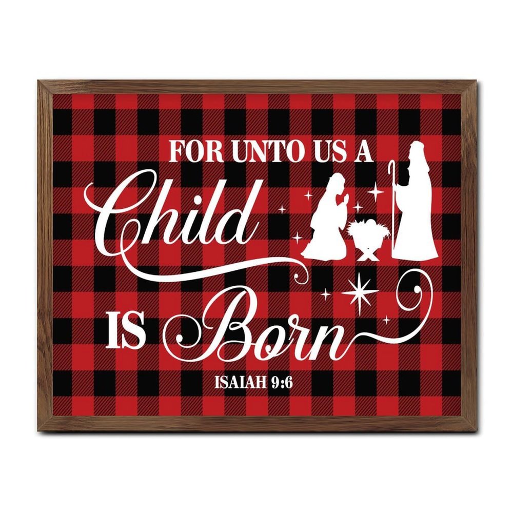 Wooden Wall Sign “For Unto Us A Child Is Born,” Nativity Cross Scene, 16 x 20 in