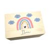 Personalized Baby Keepsake Box with Name – Pink Rainbow, Blue Clouds, Birth Date (40 × 30 × 14 cm) view 1